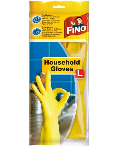 Домакински ръкавици Fino - Household, размер L, 1 чифт, жълти - 1