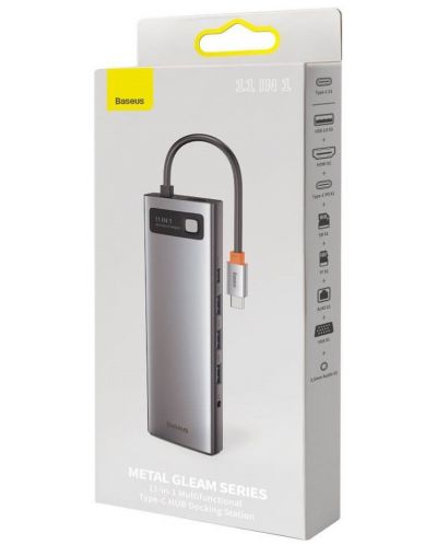 Докинг станция Baseus - Metal Gleam, 11 порта, USB-C, сива - 4