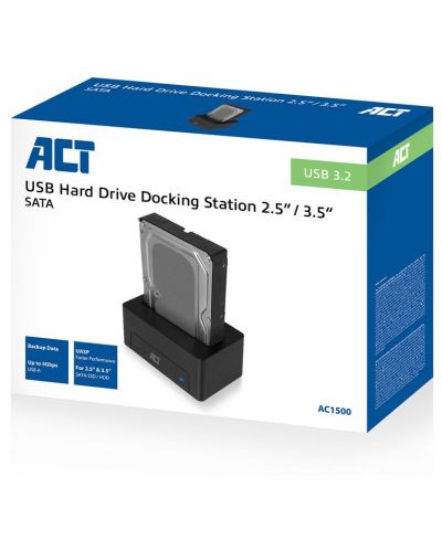 Докинг станция ACT - AC1500, 1 порт, USB 3.2, черна - 3