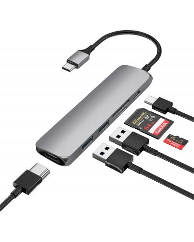 Адаптер Satechi - Slim Multimedia Adapter V2, USB-C, сив - 4