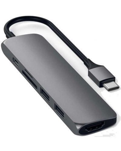 Адаптер Satechi - Slim Multimedia Adapter V2, USB-C, сив - 1