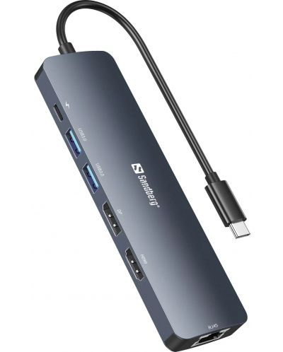 Докинг станция Sandberg - USB-C 8K Display Dock, 6 порта, сива - 2