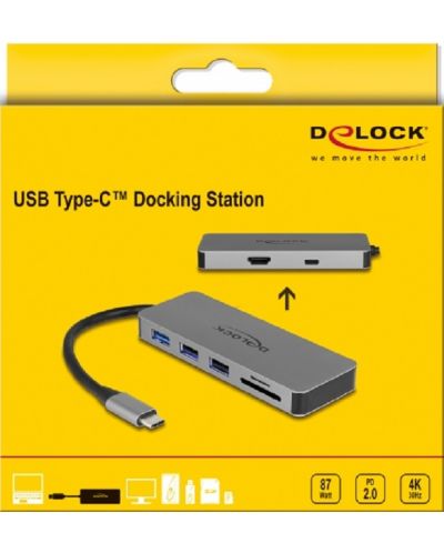 Докинг станция Delock - USB-A/USB-C/HDMI/SD/Micro SD/PD, сива - 4