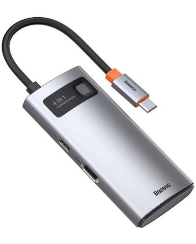 Докинг станция Baseus - Metal Gleam, 4 порта, USB-C, сив - 2