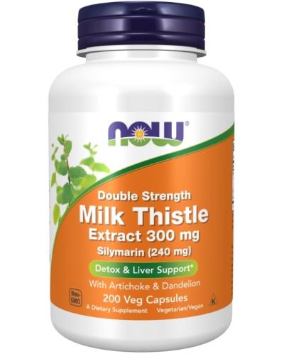 Double Strength Milk Thistle Extract, 200 капсули, Now - 1