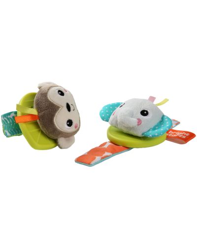 Дрънкалка за ръка Bright Starts - Wrist Pals Toy, Маймунка и слон - 1