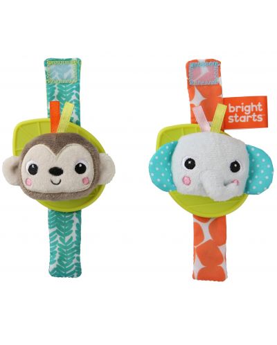 Дрънкалка за ръка Bright Starts - Wrist Pals Toy, Маймунка и слон - 2