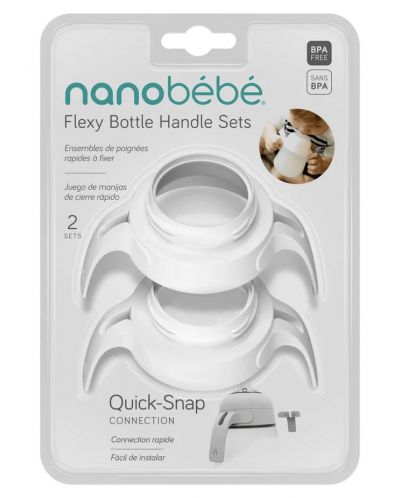 Дръжки за силиконови бутилки Nanobebe - 2 броя, бели - 1