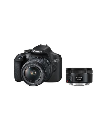 DSLR фотоапарат Canon - EOS 2000D, EF-S 18-55mm, EF 50mm, черен - 1