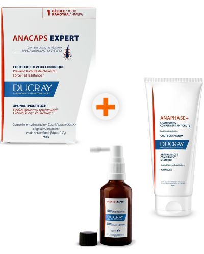Ducray Anaphase+ Anacaps Комплект - Серум, Шампоан и Хранителна добавка, 100 + 200 ml + 30 капсули (Лимитирано) - 1