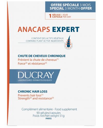 Ducray Anacaps Хранителна добавка против косопад Expert, 90 капсули - 1