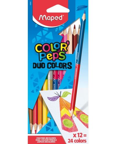 Двувърхи цветни моливи Maped Color Peps - 12 молива, 24 цвята - 1