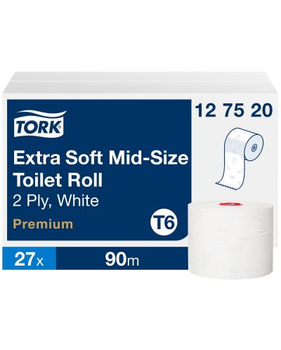 Двупластова тоалетна хартия Tork - Soft Mid-size Premium, T6, 27 х 90 m - 1