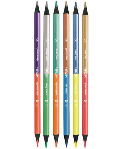 Двувърхи цветни моливи Milan - Triangular Bicolour Metal, 12 цвята - 2