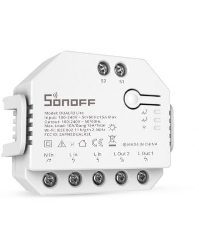 Двуканален смарт ключ Sonoff - DUALR3, Wi-Fi, 20A, бял - 1