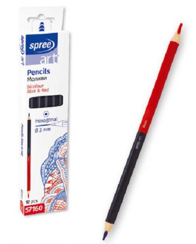 Двуцветен молив SpreeArt - Шестоъгълен, Ø 3 mm, син и червен - 1