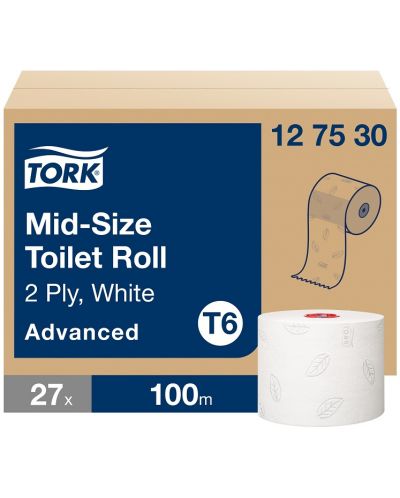 Двупластова тоалетна хартия Tork - Mid-size Advanced, T6, 27 х 100 m - 1
