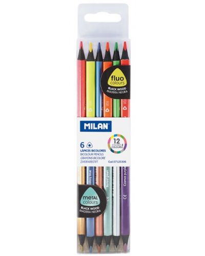 Двувърхи цветни моливи Milan - Triangular Bicolour Metal, 12 цвята - 1