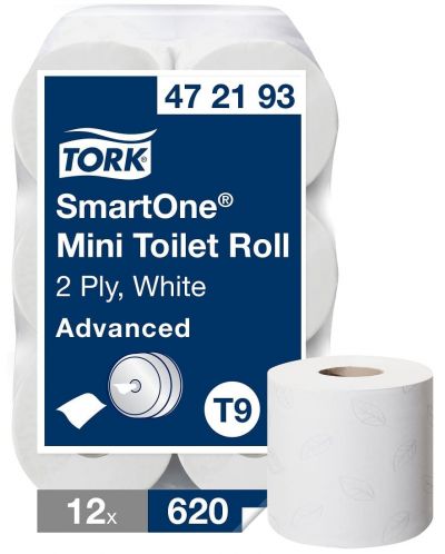 Двупластова тоалетна хартия Tork - SmartOne Mini Advanced, T9, 12 х 620 листа - 2