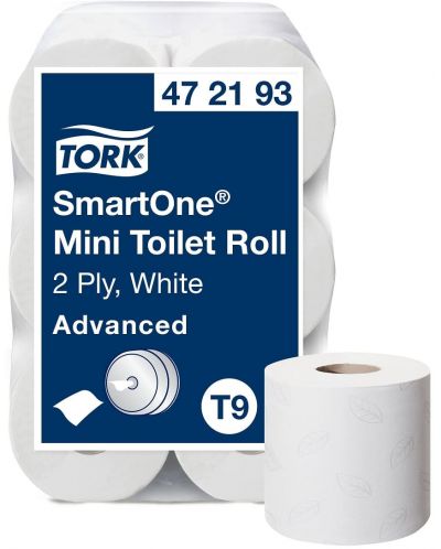 Двупластова тоалетна хартия Tork - SmartOne Mini Advanced, T9, 12 х 620 листа - 1