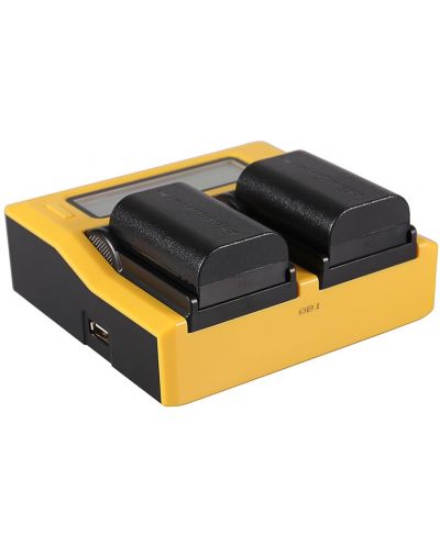Двойно зарядно устройство Patona - за батерия Canon LPE6/LP-E6, LCD, жълто - 2