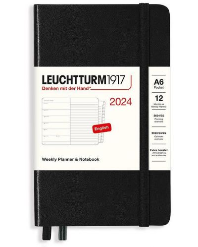 Джобен тефтер Leuchtturm1917 Weekly Planner and Notebook - A6, черен, 2024 - 1