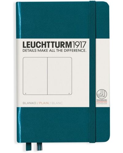 Джобен тефтер Leuchtturm1917 - A6, бели страници, Pacific Green - 1