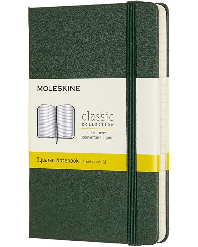Джобен тефтер с твърди корици Moleskine Classic Squared - Зелен, листове на квадратчета - 1