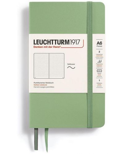 Джобен тефтер Leuchtturm1917 Muted Colors - A6, светлозелен, страници на точки, меки корици - 1