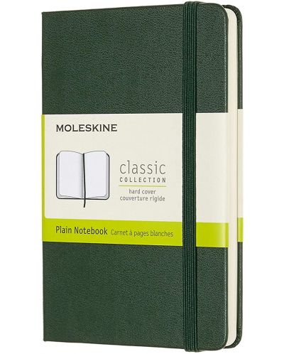 Джобен тефтер с твърди корици Moleskine Classic Plain - Зелен, бели листове - 1