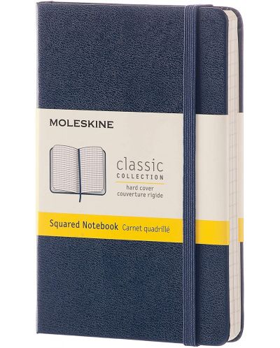 Джобен тефтер с твърди корици Moleskine Classic Squared - Син, листове на квадратчета - 1