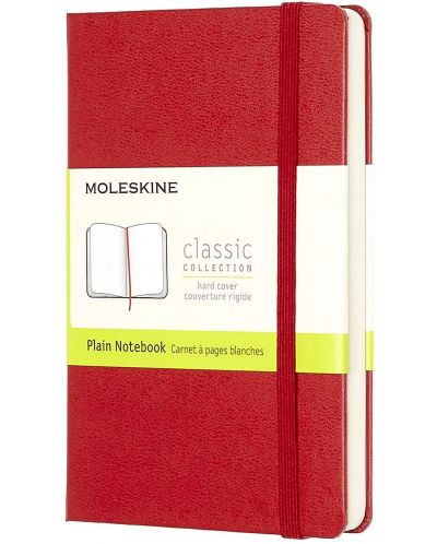 Джобен тефтер с твърди корици Moleskine Classic Plain - Червен, бели листове - 1
