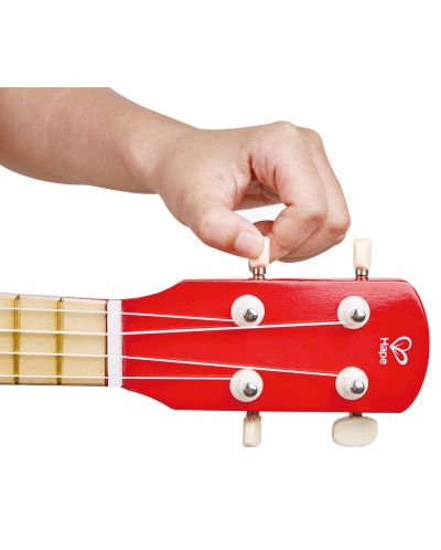 Детски музикален инструмент Hape - Укулеле, от дърво, червена - 2