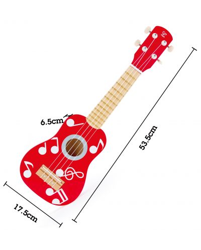 Детски музикален инструмент Hape - Укулеле, от дърво, червена - 4