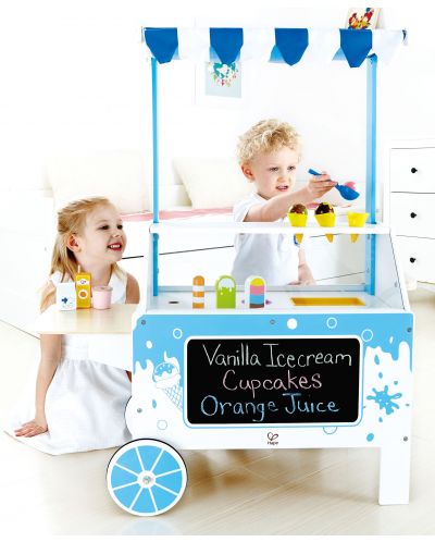 Детска количка за сладолед Hape - На колелца, от дърво - 4
