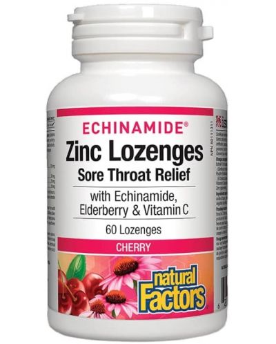 Echinamide Zinc Lozenges, череша, 60 таблетки за смучене, Natural Factors - 1