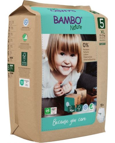 Еко пелени тип гащи Bambo Nature - Pants, размер 5, XL, 11-17 kg, 19 броя, хартиена опаковка - 2