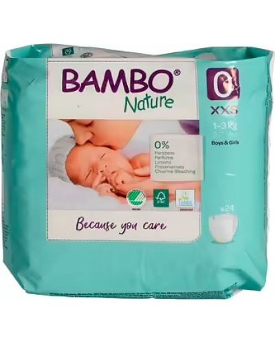 Еко пелени Bambo Nature - Premature, размер 0, 1-3 kg, XXS,24 броя - 1