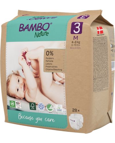 Еко пелени за еднократна употреба Bambo Nature - Размер 3, M, 4-8 kg, 28 броя - 4