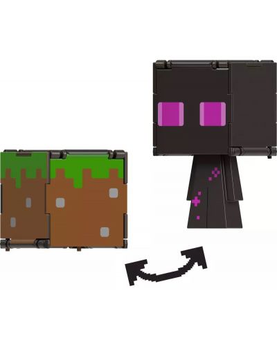 Екшън фигура Mattel Games: Minecraft - Enderman & Grass Block (Flippin Figs) - 3