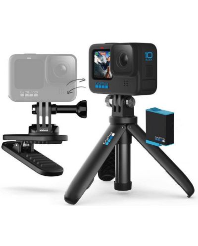 Екшън камера GoPro - HERO 10, Swivel Clip, Battery, Shorty Tripod - 1
