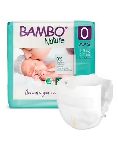 Еко пелени Bambo Nature - Premature, размер 0, 1-3 kg, XXS,24 броя - 2