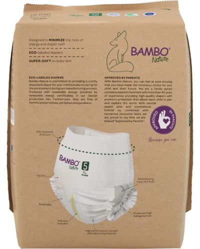 Еко пелени тип гащи Bambo Nature - Pants, размер 5, XL, 11-17 kg, 19 броя, хартиена опаковка - 3