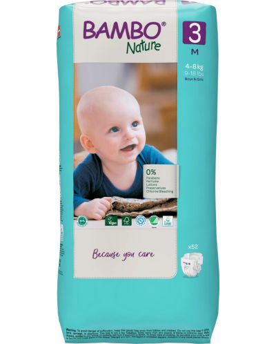 Eко пелени Bambo Nature - Tall Pack, размер 3, М, 4-8 kg, 52 броя