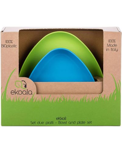 Еко комплект за хранене eKoala - 2 чинии, синьо и зелено - 1