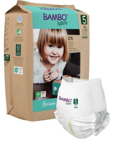 Еко пелени тип гащи Bambo Nature - Pants, размер 5, XL, 11-17 kg, 19 броя, хартиена опаковка - 4