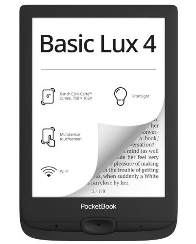Електронен четец Pocketbook - Basic LUX 4, 6'', 8GB, черен - 1