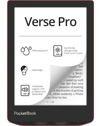 Електронен четец PocketBook - Verse Pro, 6'', 512MB/16GB, Passion Red - 3