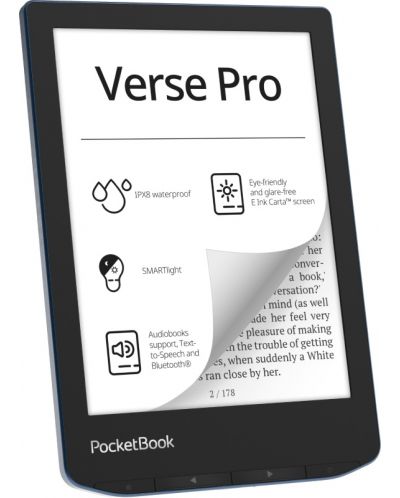 Електронен четец PocketBook - Verse Pro, 6'', 512MB/16GB, Azure - 1