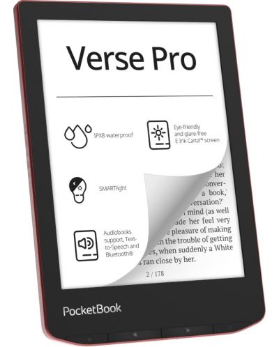 Електронен четец PocketBook - Verse Pro, 6'', 512MB/16GB, Passion Red - 1